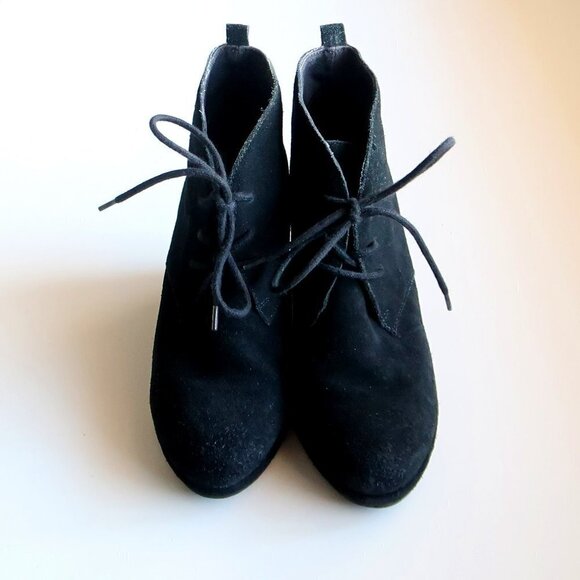 Dolce Vita Black Suede Leather Wedge Heel Lace Up Ankle Boots / Booties Size 9.5 - Picture 5 of 16